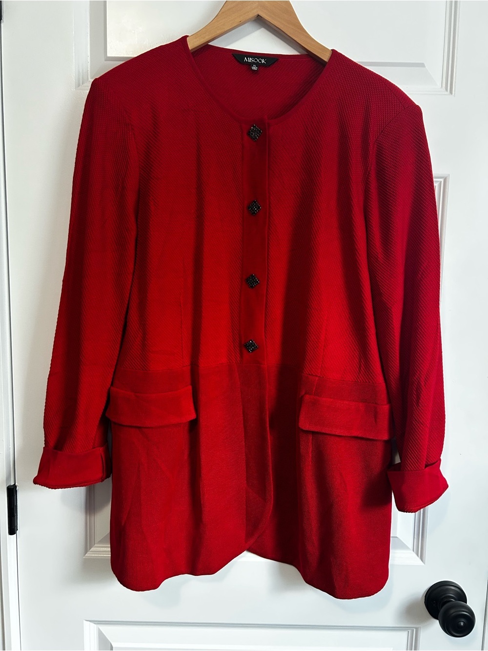 Misook Red Textured Button-Front Blazer Cardigan XL